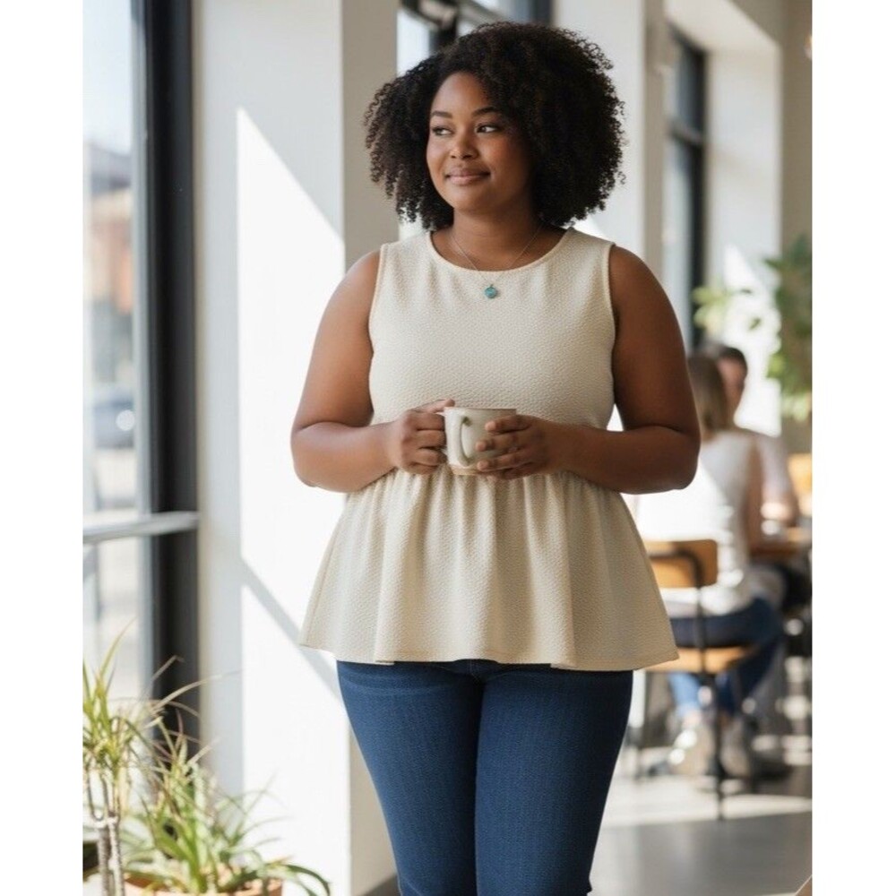 Who What Wear Off White Cream Peplum Babydoll Top XS Tie Back Boho Whimsical